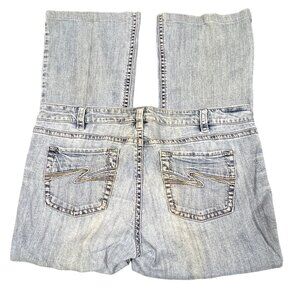 Silver Jeans Aiko Womens 40x29 Bootcut Light Wash Blue Denim Embroidered Pant‎